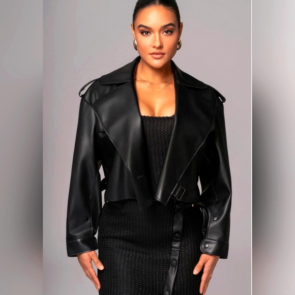 JLUXLABEL Jackets & Blazers - JLUXLABEL Black Cropped Leather Moto Jacket